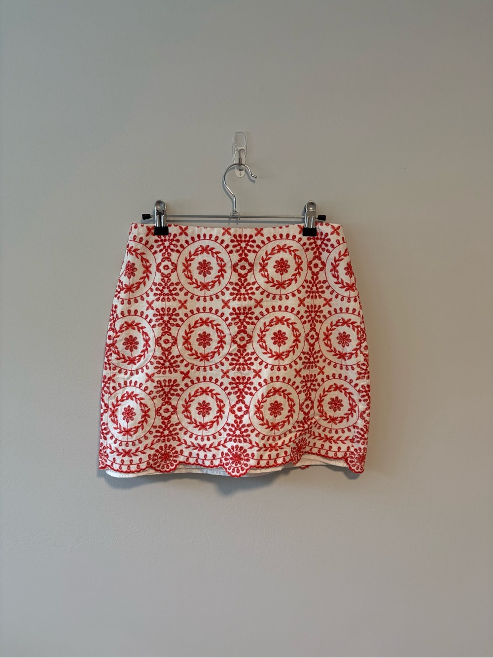 LOFT Orange and White Embroidered Mini Skirt